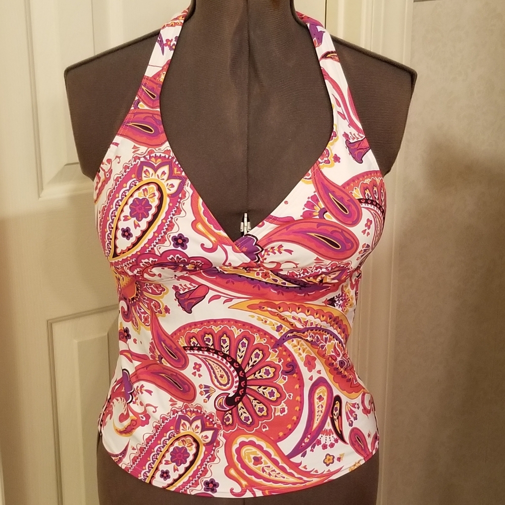 Land's End Pink Paisley V-neck Halter Swim Tankini